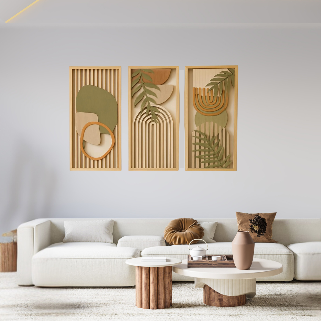 3PCS Abstract Wooden Art Set