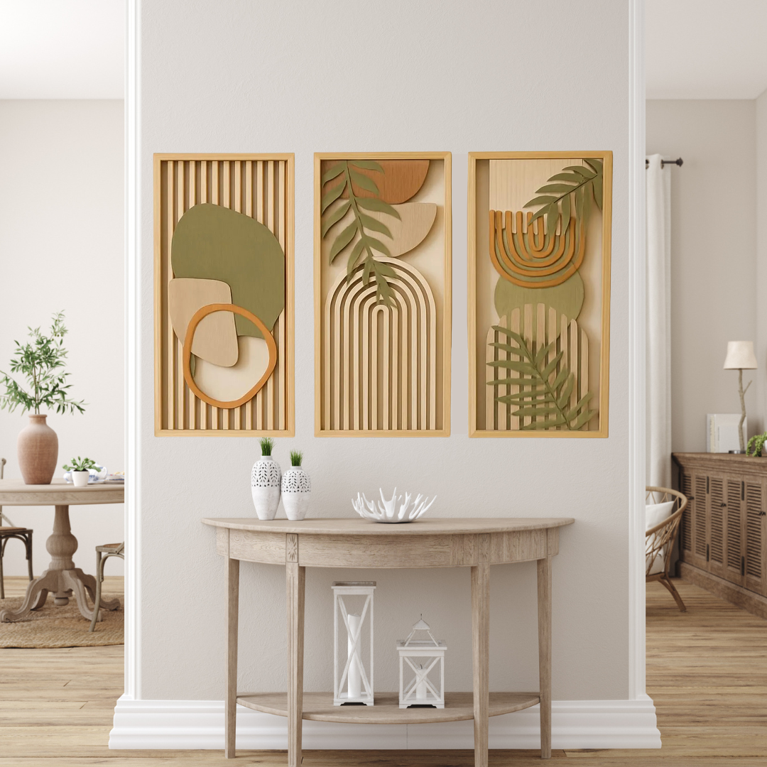 3PCS Abstract Wooden Art Set