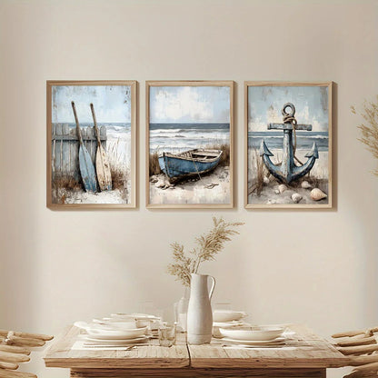 3pcs Nautical Beach Canvas Art (unframed)