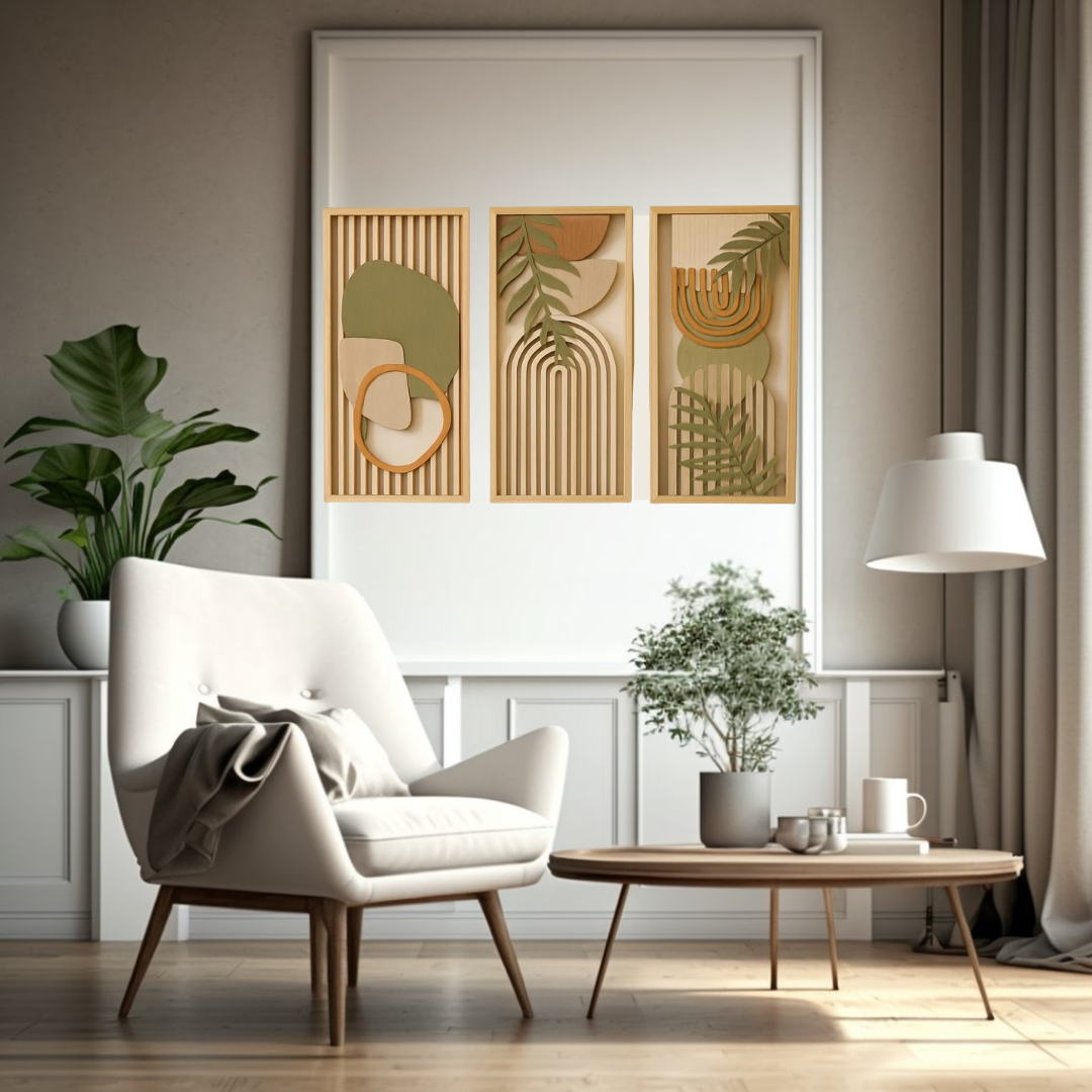 3PCS Abstract Wooden Art Set