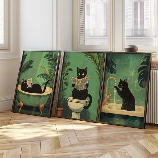 3 Set Black Cats Canvas Prints (unframed)
