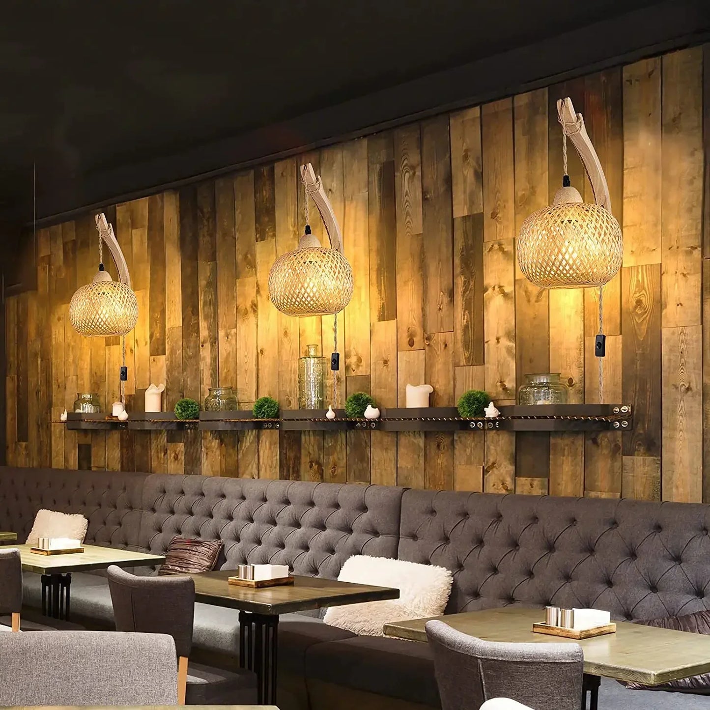 Natural Hand-Woven Bamboo Wall Lamp (Plug-in)