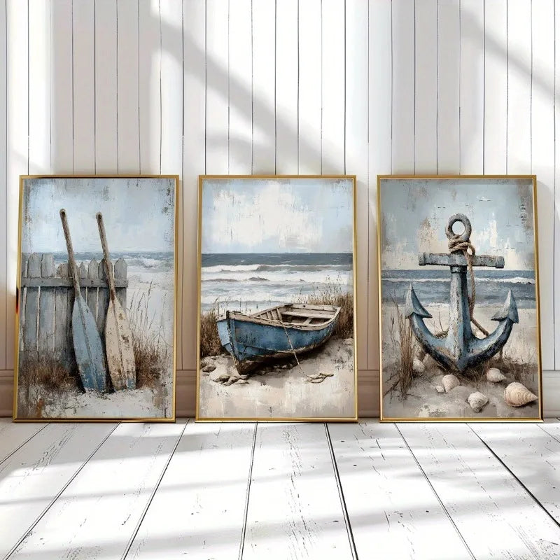 3pcs Nautical Beach Canvas Art (unframed)