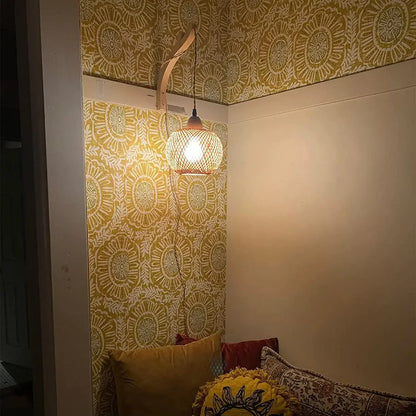 Natural Hand-Woven Bamboo Wall Lamp (Plug-in)