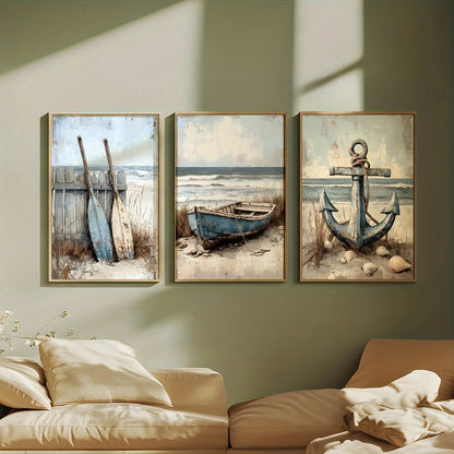 3pcs Nautical Beach Canvas Art (unframed)