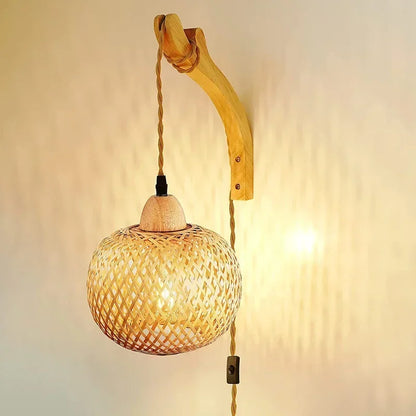 Natural Hand-Woven Bamboo Wall Lamp (Plug-in)